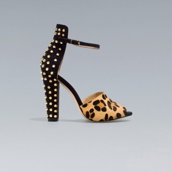 Zara leopard gold studded ankle strap heel - Picture 1 of 4