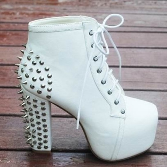 White spiked heels