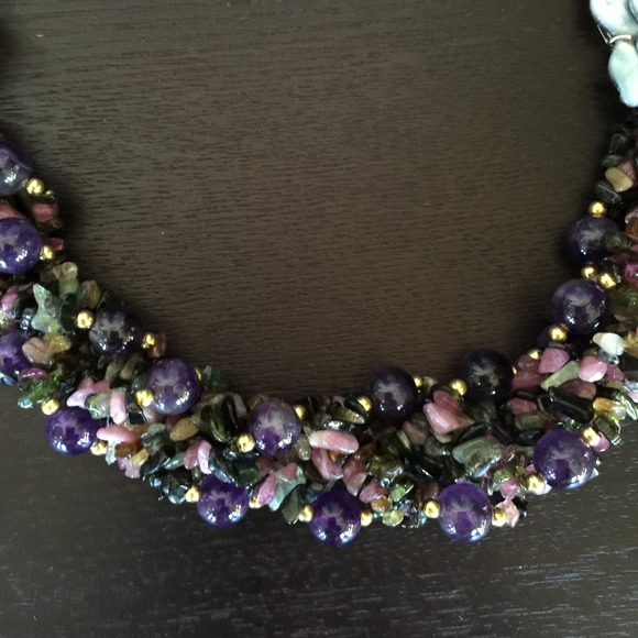 🎉2xHP🎉NWOT 6 Strand Tourmaline Amethyst Necklace - Picture 2 of 4