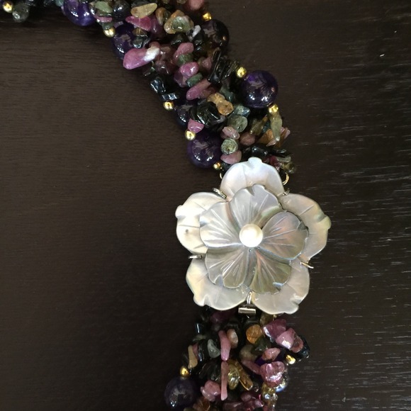 🎉2xHP🎉NWOT 6 Strand Tourmaline Amethyst Necklace - Picture 3 of 4