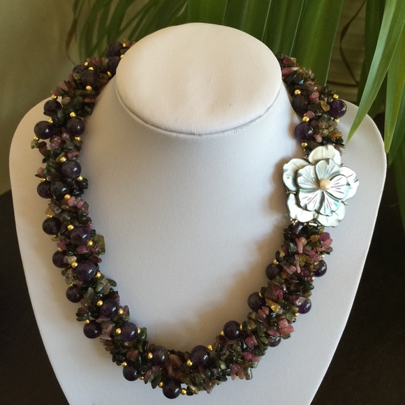 🎉2xHP🎉NWOT 6 Strand Tourmaline Amethyst Necklace - Picture 4 of 4