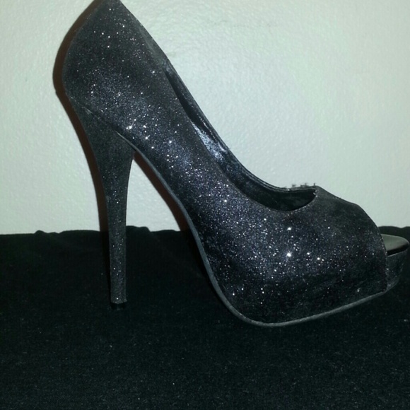 Black glitter heels