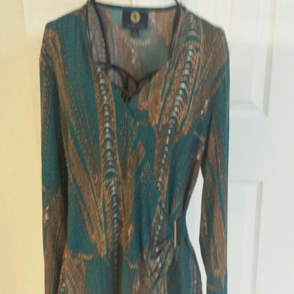 Beautiful teal & bronze wrap front long sleeve