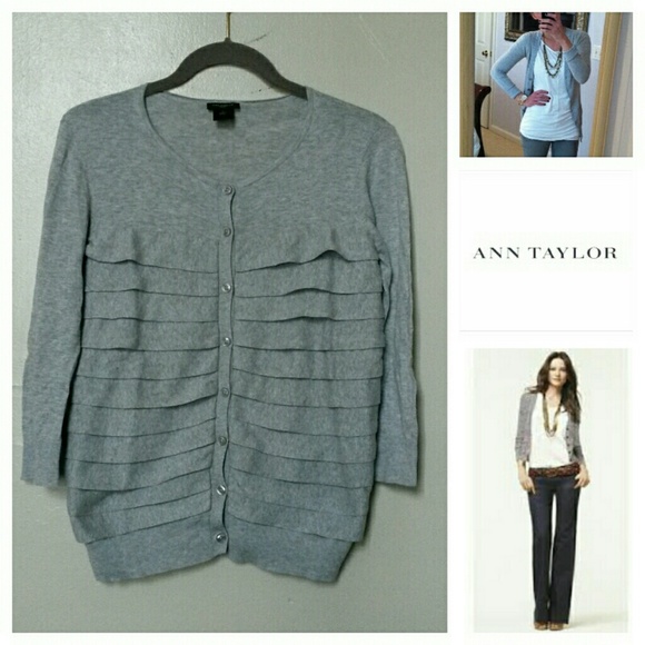 Ann Taylor Grey Ruffle Front Cardigan