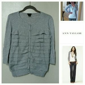 Ann Taylor Grey Ruffle Front Cardigan