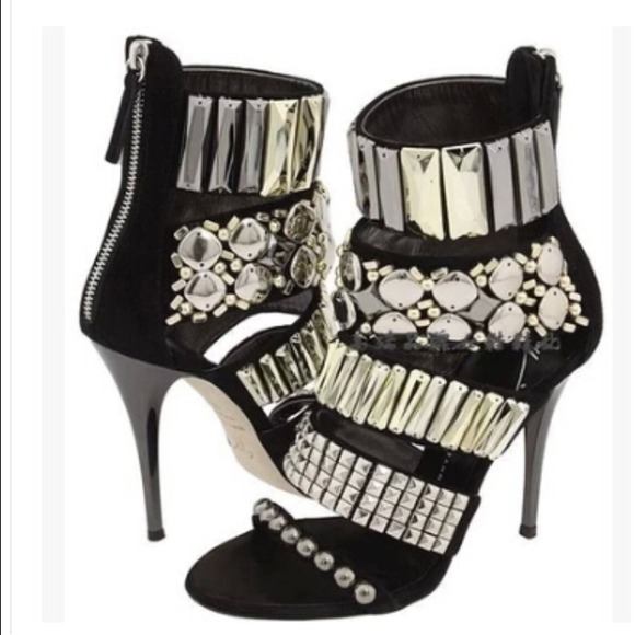 4.5" Giuseppe Zanotti Rhinestone Cut-Out Sandals