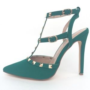 Green Studded Pointy Valentino Heels