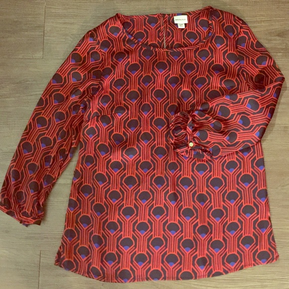 Merona Red and Blue Longsleeve Printed Blouses