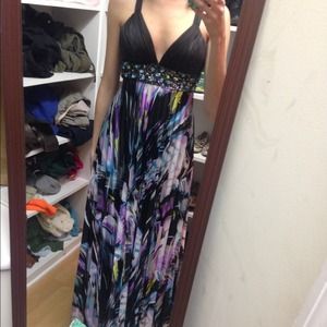 Watercolor printed prom dress