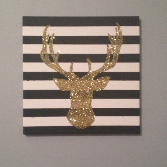 Glitter Deer head Silhouette canvas wall art