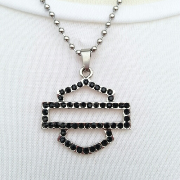 Harley Davidson Black Rhinestone Pendent & Chain