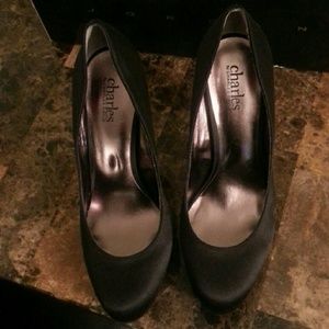 Charles David black satin stilettos