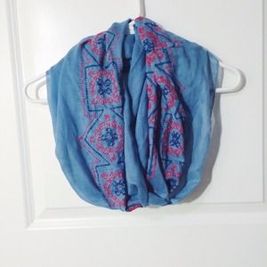 Light Blue Embroider Infinity Scarf
