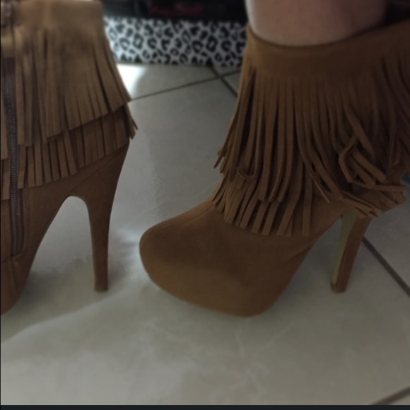 Tan fringe boots
