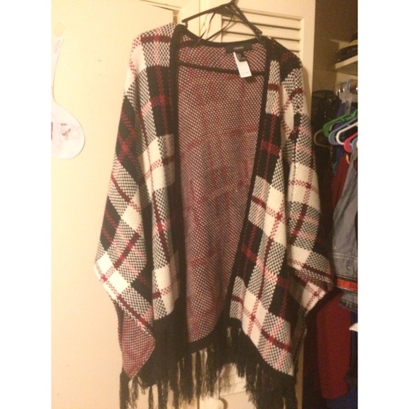 Plaid Knit Poncho - Picture 1 of 2