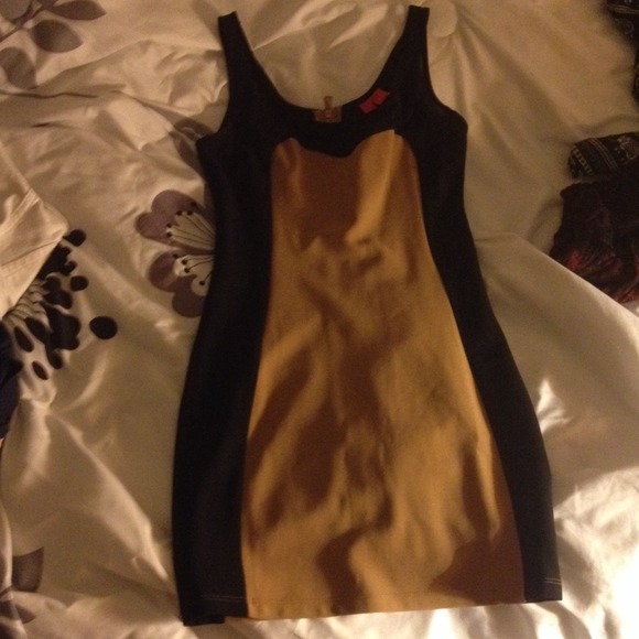 Tan and black tight fit dress