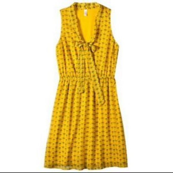 Yellow and green retro style bow dress