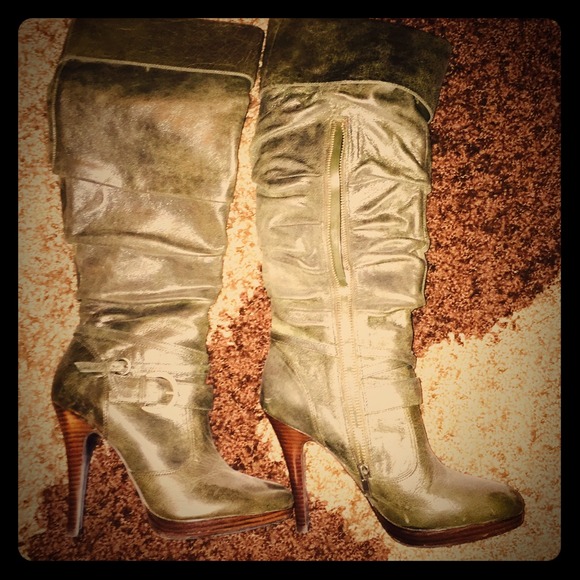 Green knee high boots