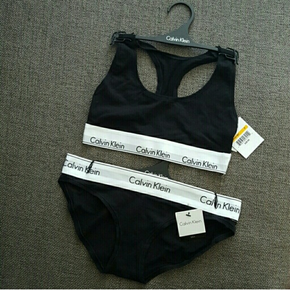 Calvin Klein black cotton bikini underwear & bra - Picture 2 of 4