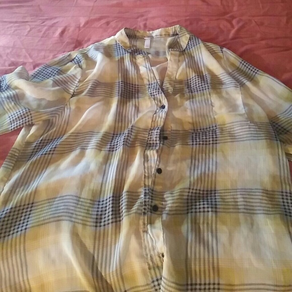 Yellow plaid sheer shirt
