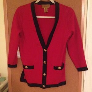 Vintage red & black cardigan w/gold button detail