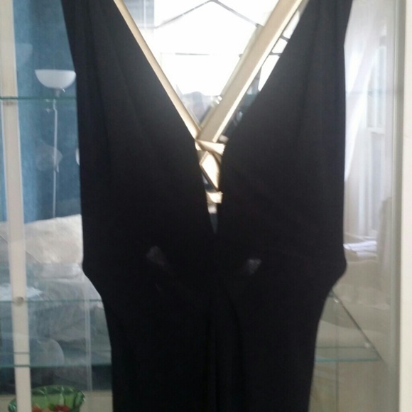 Hi-Low Cocktail Dress Black with Gold lame staps - Picture 1 of 3