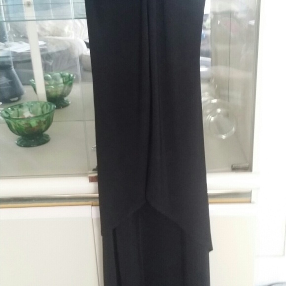 Hi-Low Cocktail Dress Black with Gold lame staps - Picture 2 of 3