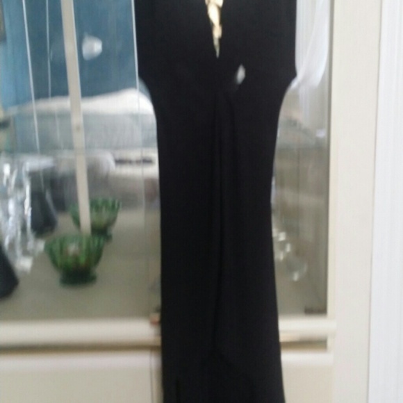 Hi-Low Cocktail Dress Black with Gold lame staps - Picture 3 of 3