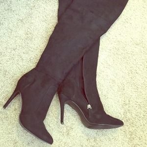 Black Suede Stiletto Thigh High Boots