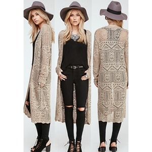 Open-Front Crochet Maxi Cardigan