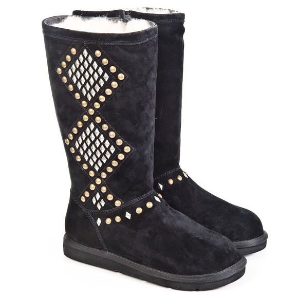 Black Studded Tall Sheepskin Ugg Boots