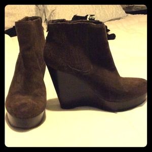 Michael Kors chocolate suede wedge booties