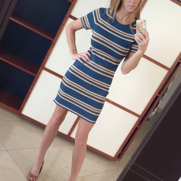 ⭐️Blue, yellow and white Striped fitted dress