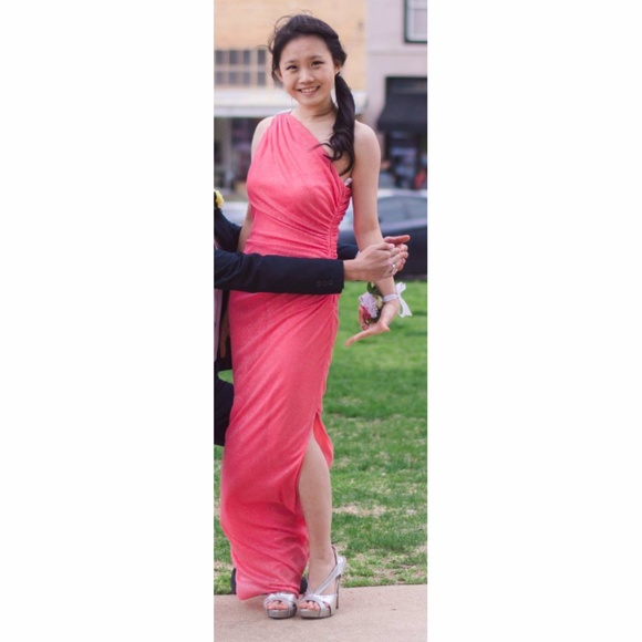 Sparkling Pink Split-Leg Sequined-Strap Prom Dress