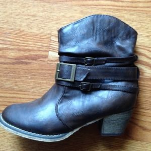 Brown ankle buckle boots
