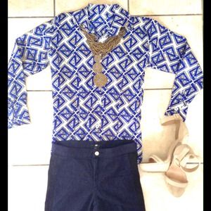 Kenyan Handmade Geometric Print Blouse Medium