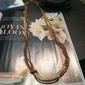 Long multiple strand gold chain necklace