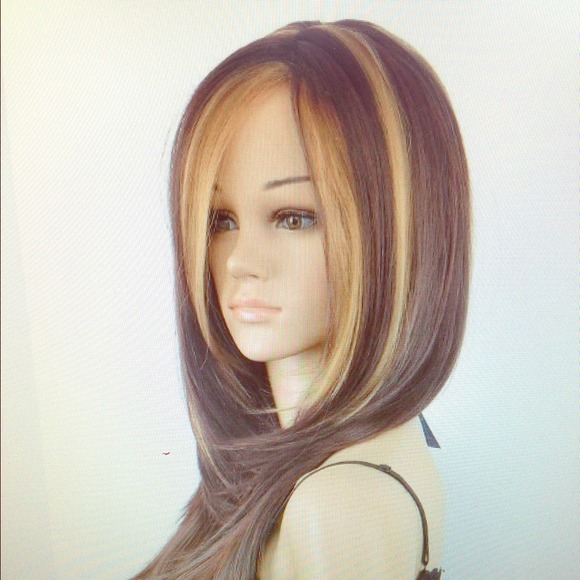Lon straight brown mix hair with lace cap adjustab