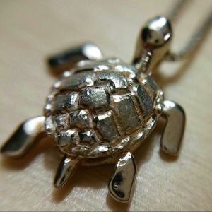 Italian Sterling Silver Turtle Charm Necklace