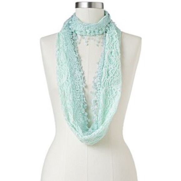 *TEAL* paisley print lace tasseled infinity scarf