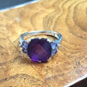 Amethyst and diamond white and yellow gold ring.