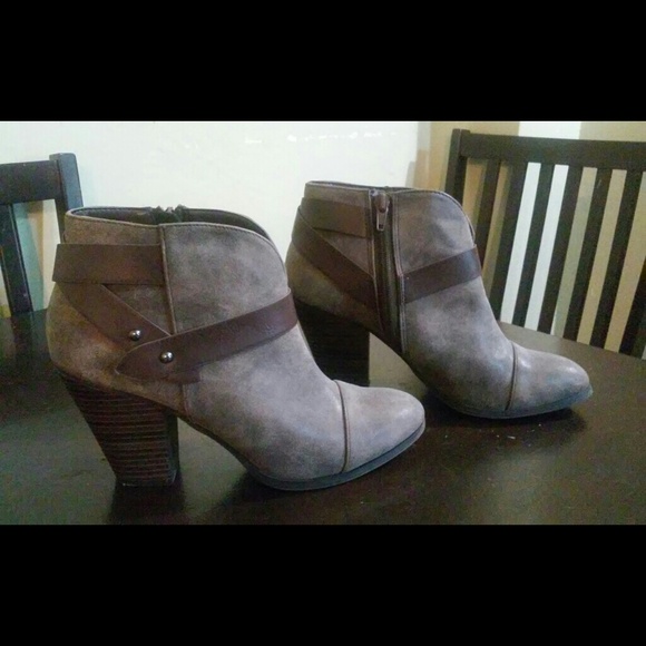 Two Shade brown booties with faux leather straps