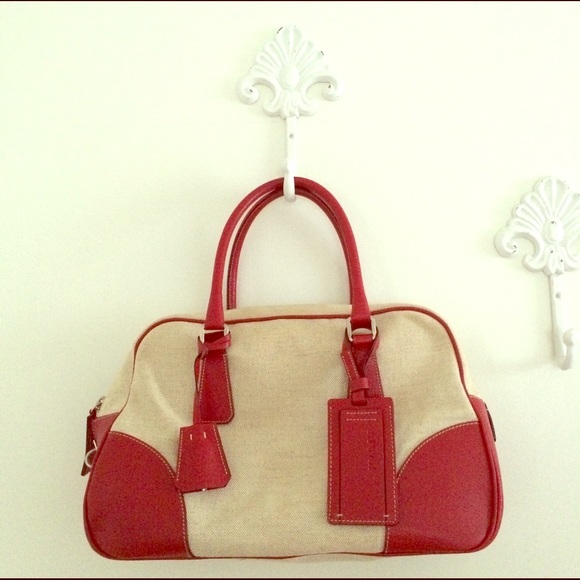 Authentic Creme & Red Prada Bag