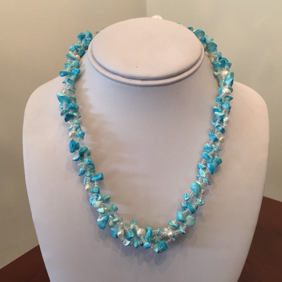 Turquoise, white fresh water necklace