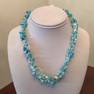 Turquoise, white fresh water necklace