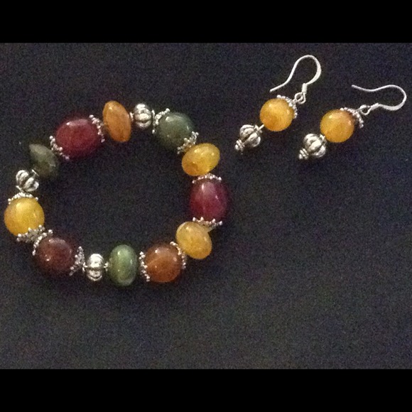 Colorful Stones Bracelet and Matching Earrings