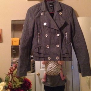 double breasted military style jacket with ruffle