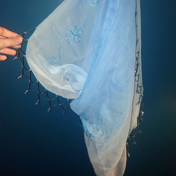 Light blue sheer scarf with beading