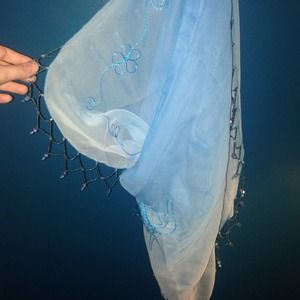 Light blue sheer scarf with beading