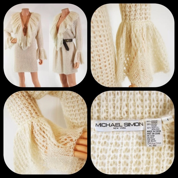 Michael Simon ivory mohair V neck lace knit dress - Picture 4 of 4